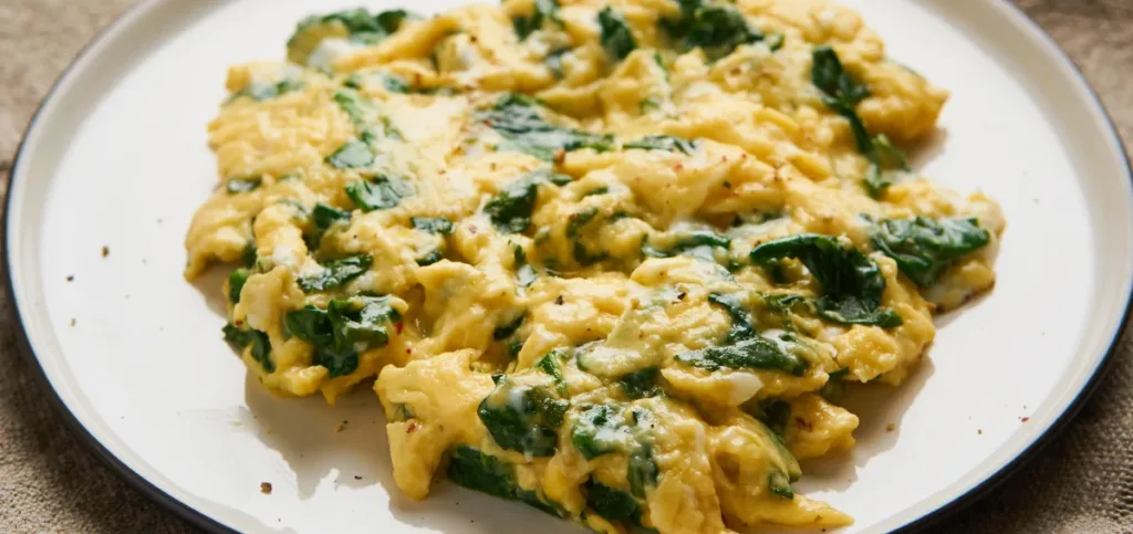 Scrambled Eggs With Spinach And Cheese